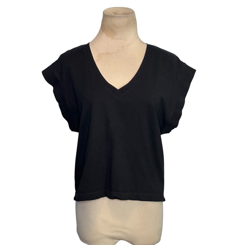 Zara black short sleeves V neck top size XS